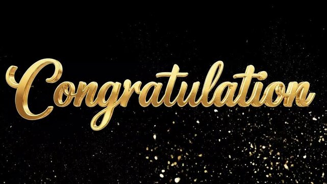 Luxurious 3D Gold Calligraphy of Congratulations text animation on a black background