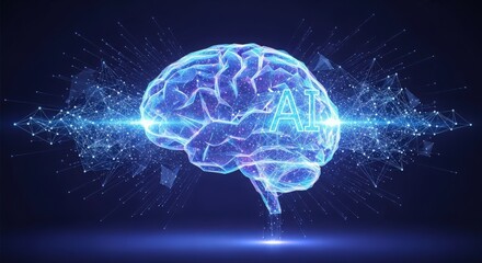 AI brain visualization, Neural network hologram showcasing brain activity for research