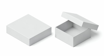 Open and closed white square boxes on a white background image photo