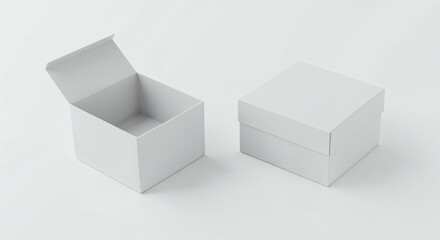 Naklejka premium Two White Cardboard Boxes One Open One Closed On White Background image photo
