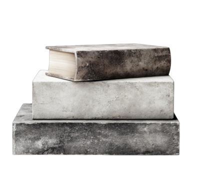 Stacked books and stone blocks, weathered, aged look