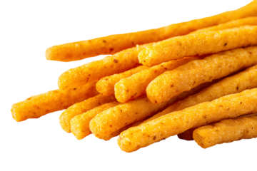 Golden brown crunchy breadsticks seasoned with herbs and spices on a black background