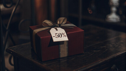 Red Gift Box with Discount Tag