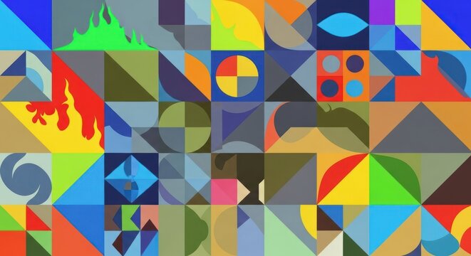 Geometric pattern of various shapes, multicolored abstract background