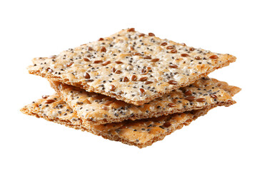 Stack of thin seed crackers with a dark background and natural lighting