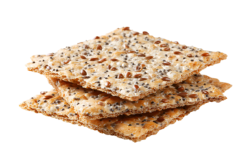 Stack of thin seed crackers with a dark background and natural lighting