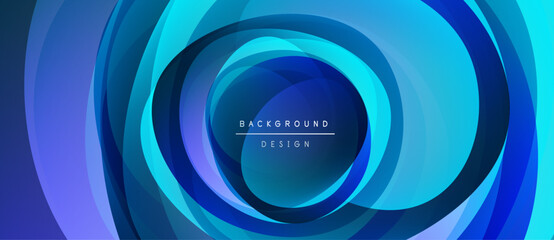 Abstract blue design features concentric circles. Gradient shades create depth, modern aesthetic. Text reads background design.