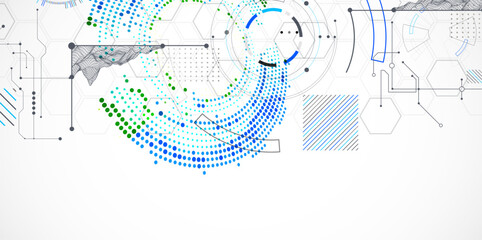 Abstract background. Scientific and technological concept with the use of technical elements formed in the shape of a circle. Vector