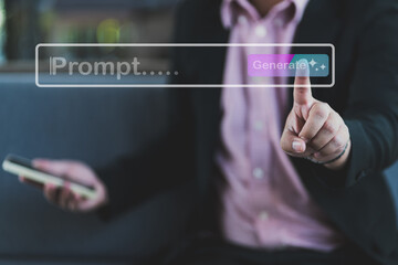 Business concepts with AI prompt input, technology interaction, shopping decision, mini carts, risk vs reward blocks, and contract signing with finance and car purchase theme.