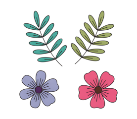 Simple floral and leaf design elements in a minimalist style