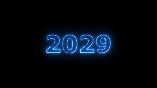 2029 Sal neon number text icon background animation. Happy new year 2029 background 4k video.