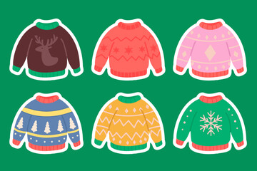 Christmas sweater sticker pack with cozy festive holiday patterns