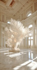 Elegant White Sculpture in a Grand Hallway.