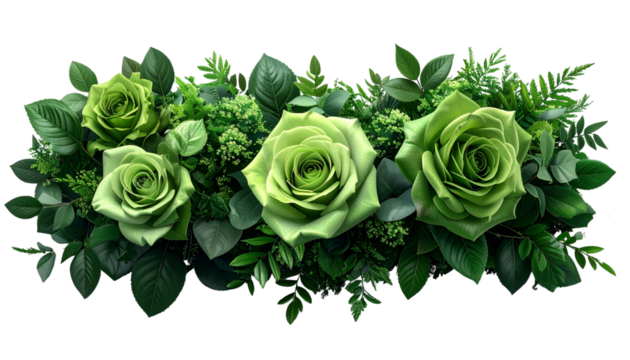 Minimalist green rose cluster botanical composition isolated on transparent background - Powered by Adobe