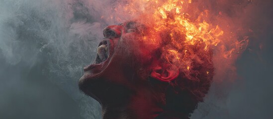 Burning Head, Abstract, Fiery, Smoke, Pain, Suffering.
