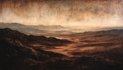 A View of a Mountainous Landscape at Dawn or Dusk.