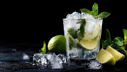 Refreshing Mojito Cocktail with Ice and Lime.