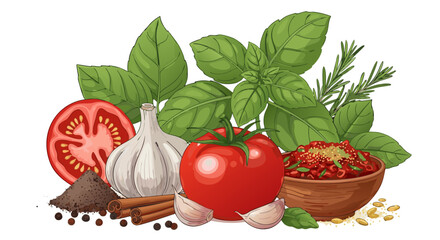 Fresh Herbs and Spices Illustration for Italian Cuisine