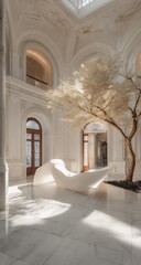 Elegant Light-Filled Interior Design with Lush Plants.