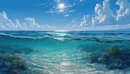 Serene Ocean Sunlight Through Turquoise Water.