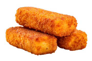 Golden brown crispy potato croquettes stacked on a dark background