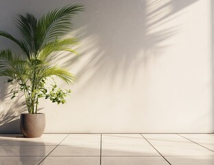 Modern Minimalist Interior Design with a Palm Plant.