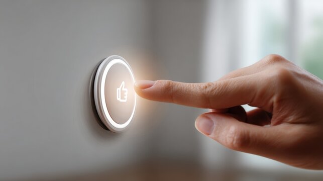 Finger pressing a like button to express social interaction 