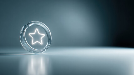 Glowing star symbol inside a transparent coin, representing achievement or value