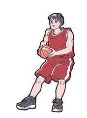 シュートを打とうとする赤いウェアのバスケットボールの男子選手のイラスト