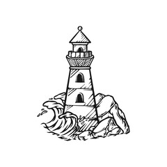 Lighthouse illustration line art hand drawn