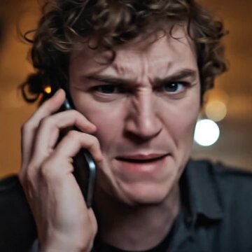 Angry man talking on phone expressing frustration 
