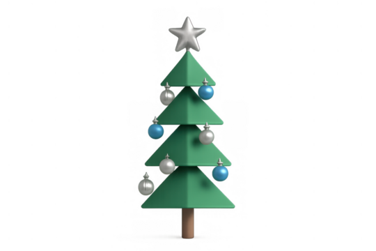 Christmas tree 3d rendering with star topper and festive ornaments, celebrating winter holiday season - Powered by Adobe