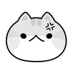 白黒で怒った表情の猫のかわいいイラスト