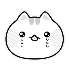 白黒で泣いている猫のかわいいイラスト
