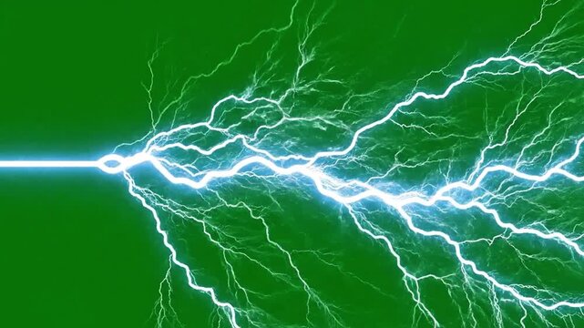 Dynamic video of brilliant lightning strikes across a vibrant green background, perfect for energy concepts and electrifying visuals