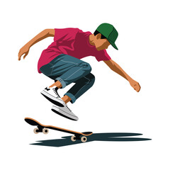 Obraz premium Bold Flat Skateboarding Vector Illustration.