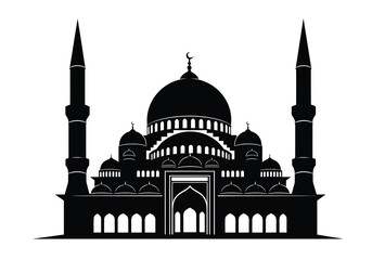 Fototapeta premium Black silhouette of mosque with domes and minarets. Vector