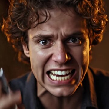 Angry man talking on phone expressing frustration 
