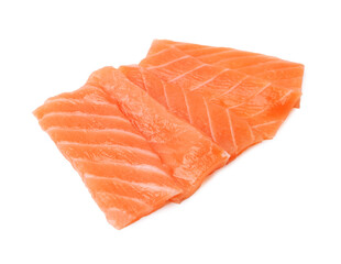 Fresh salmon sashimi isolated on white. Asian cuisine