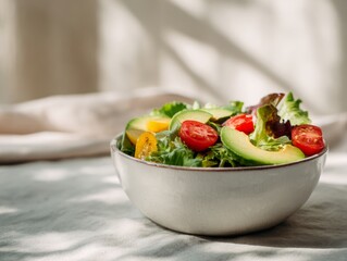 Vibrant Healthy Salad Bowl with Fresh Avocado, Greens, and Cherry Tomatoes