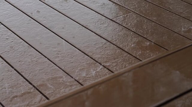 close up of wooden floor tiles in rainy day