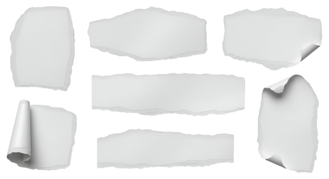Collection of Torn Paper Pieces Isolated on Transparent Background for Texture Overlays and Digital Design Assets Ripped Paper Elements Pack Graphic Resources