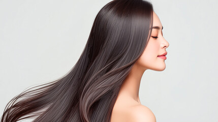 Naklejka premium 風になびく髪と清潔感のある美肌女性