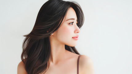Fototapeta premium 自然光に包まれた美しい横顔の女性