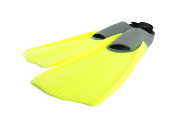 Pair of bright flippers isolated on white. Swimming accessory © New Africa