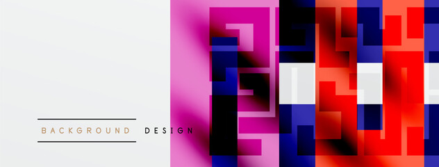 Abstract geometric pattern. Vibrant colors blend, creating modern design. Squares overlap, forming dynamic visual texture.