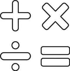 Mathematical Icons Plus, Multiplication, Division, and Equal Signs  Black and White Vector Illustration.eps