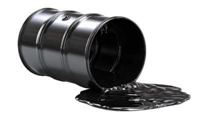 Metal oil barrel spills dark liquid