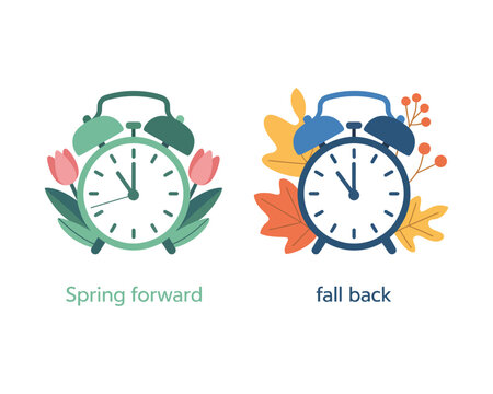 Daylight saving time concept with seasonal clock adjustments for spring and autumn