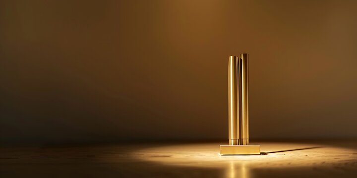 Elegant golden sculpture softly illuminated in a warm, atmospheric setting